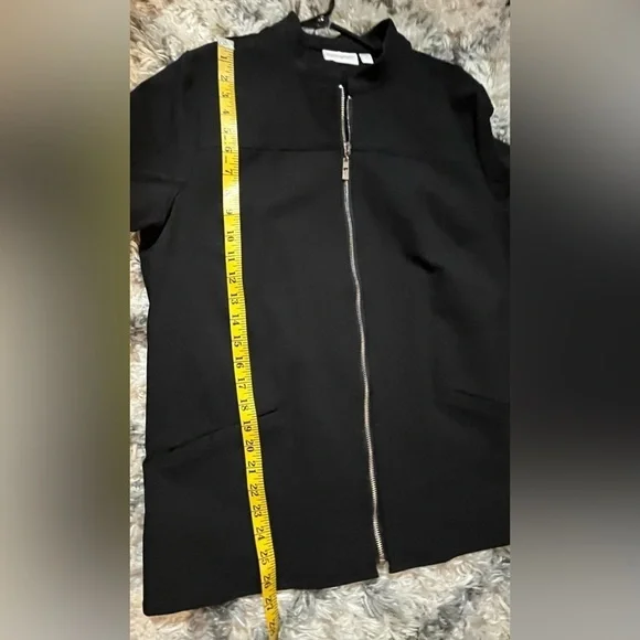 Belle by Kim Gravell boho work career Black zip jacket 3/4 sleeve tassels Large - Picture 11 of 12